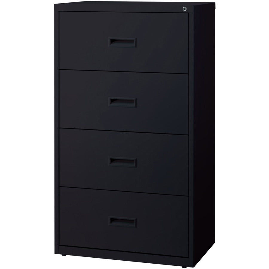 Lorell Value Lateral File - 4-Drawer - 30" Width x 18.6" Depth x 52.5" Height - 4 x Drawer(s) for File - A4, Legal, Letter - Adjustable Glide, Ball-bearing Suspension, Label Holder - Black - Steel - Recycled