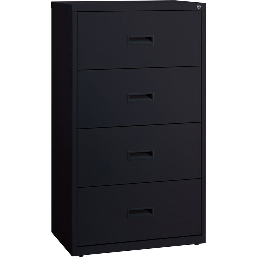 Lorell Value Lateral File - 4-Drawer - 30" Width x 18.6" Depth x 52.5" Height - 4 x Drawer(s) for File - A4, Legal, Letter - Adjustable Glide, Ball-bearing Suspension, Label Holder - Black - Steel - Recycled