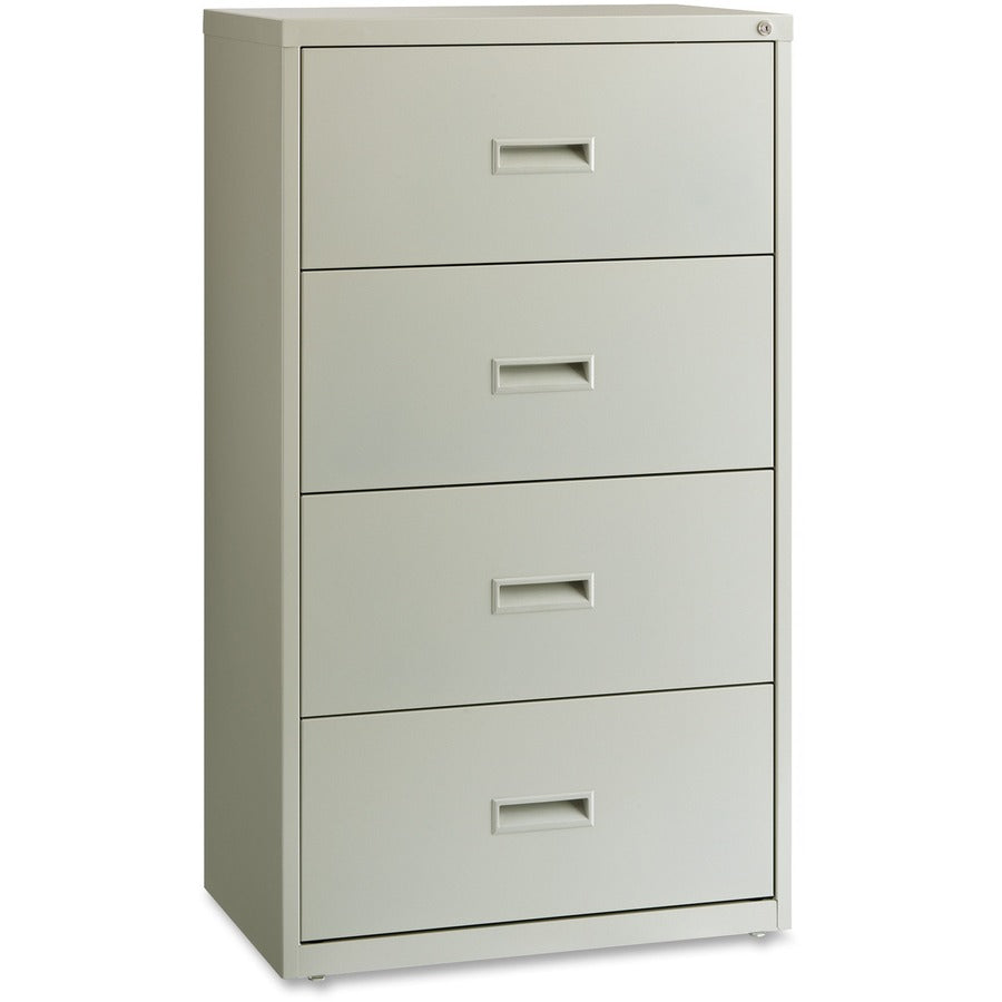 Lorell Value Lateral File - 4-Drawer - 30" Width x 18.6" Depth x 52.5" Height - 4 x Drawer(s) for File - A4, Legal, Letter - Interlocking, Leveling Glide, Ball-bearing Suspension, Label Holder - Light Gray - Steel - Recycled