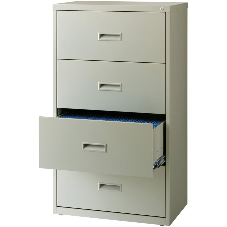 Lorell Value Lateral File - 4-Drawer - 30" Width x 18.6" Depth x 52.5" Height - 4 x Drawer(s) for File - A4, Legal, Letter - Interlocking, Leveling Glide, Ball-bearing Suspension, Label Holder - Light Gray - Steel - Recycled