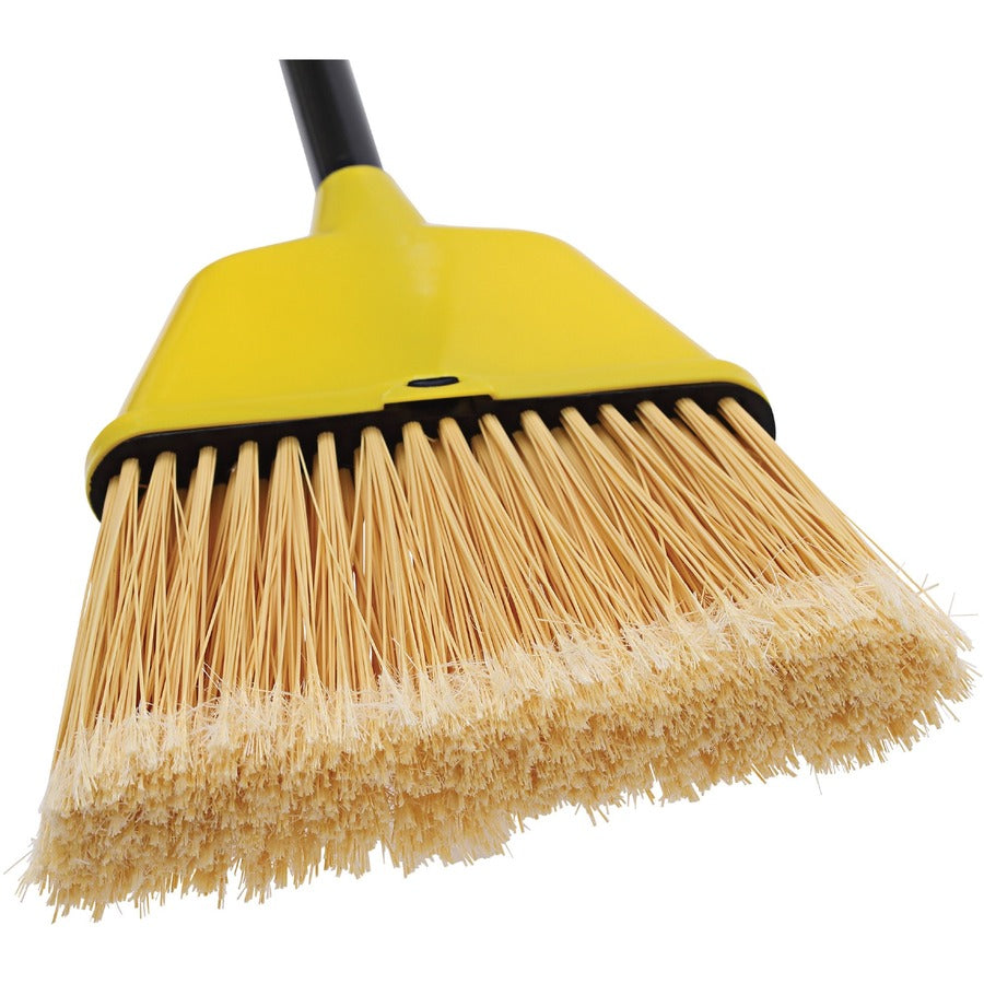 Genuine Joe Angle Broom - Polyvinyl Chloride (PVC) Bristle - 47" Handle Length - 54.5" Overall Length - Plastic Handle - Yellow - 1 Each