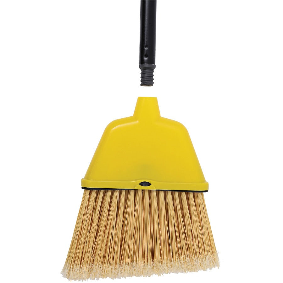 Genuine Joe Angle Broom - Polyvinyl Chloride (PVC) Bristle - 47" Handle Length - 54.5" Overall Length - Plastic Handle - Yellow - 1 Each