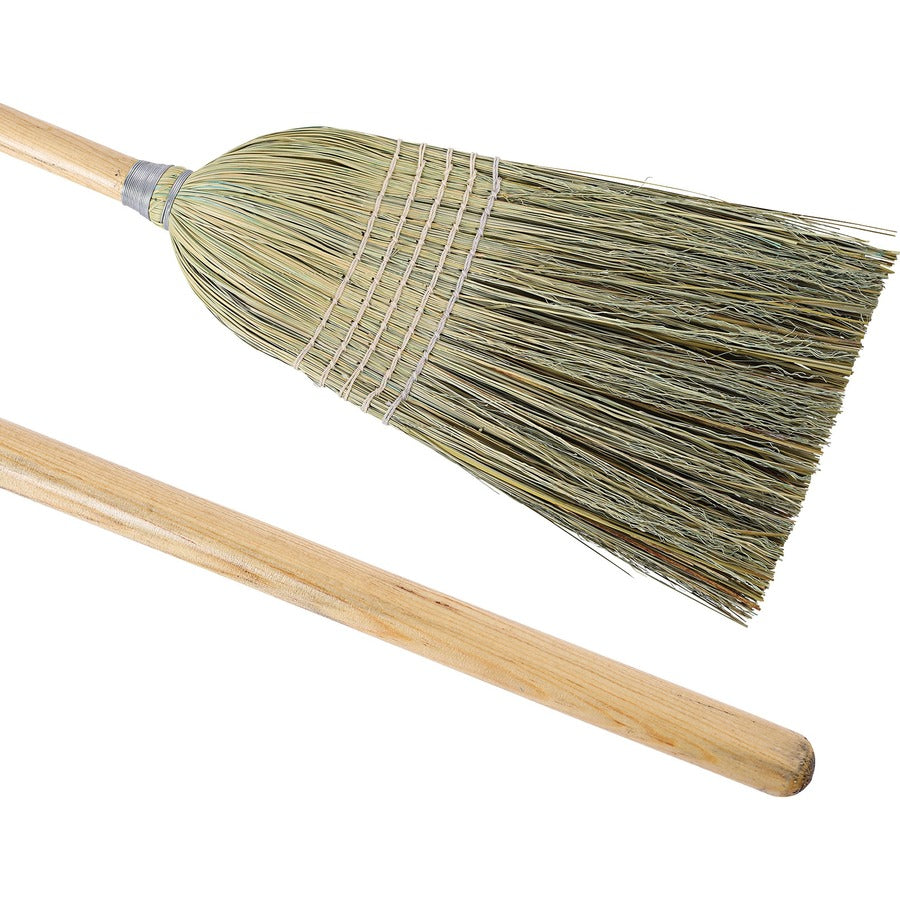 11" Fiber Bristle - 56" Handle Length - Wood Handle - Nickel - 1 Each