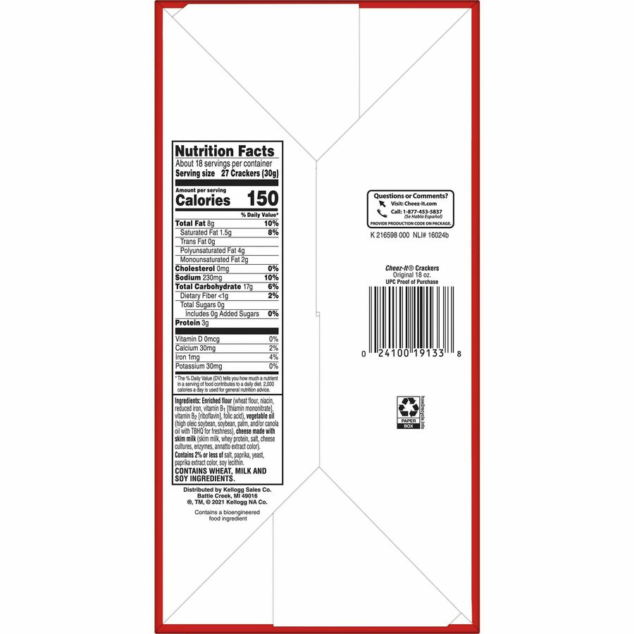 Cheez-It Cheez-It Baked Snack Crackers - Original - 1 Serving Pouch - 3 oz - 6 / Box