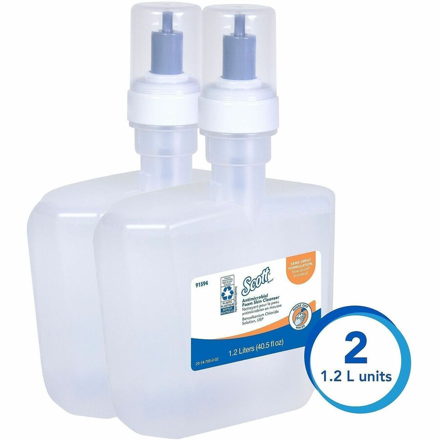 Scott&reg; Antimicrobial Foam Skin Cleanser - 1.27 quart - Skin - Antibacterial - Clear - 2 / Carton