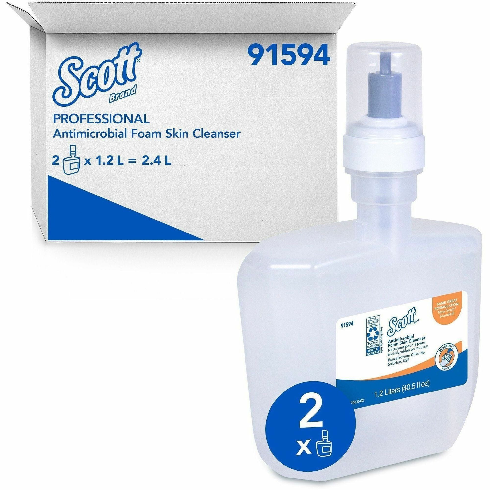 Scott&reg; Antimicrobial Foam Skin Cleanser - 1.27 quart - Skin - Antibacterial - Clear - 2 / Carton