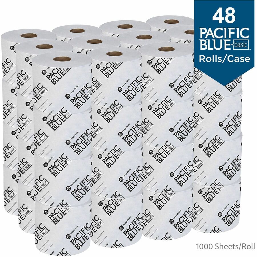 Pacific Blue Basic Standard Roll Toilet Paper - 3.95" Width x 4.05" Length - 1000 Sheets/Roll - White - 48 / Carton