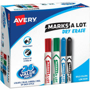 Chisel Marker Point - Erasable - Black, Blue, Green, Red Ink - Assorted Barrel - 24 / Box