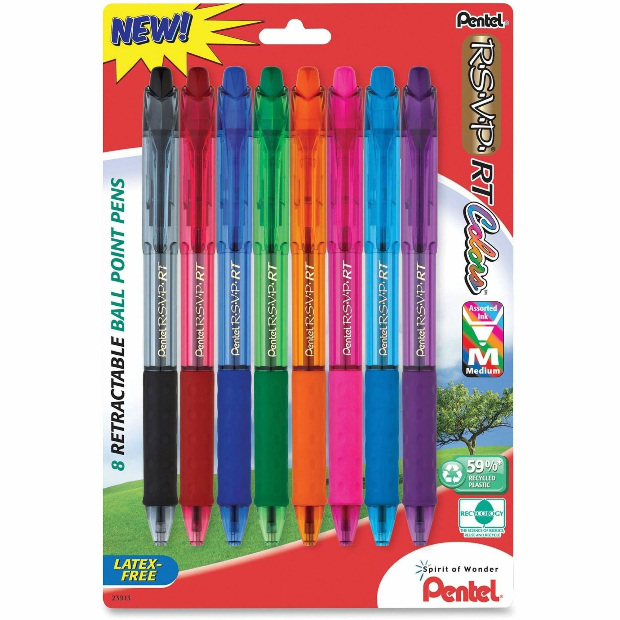 1 mm Medium Pen Point - Refillable - Retractable - Assorted Ink - Assorted Barrel - Metal, Stainless Steel Tip - 1 Pack