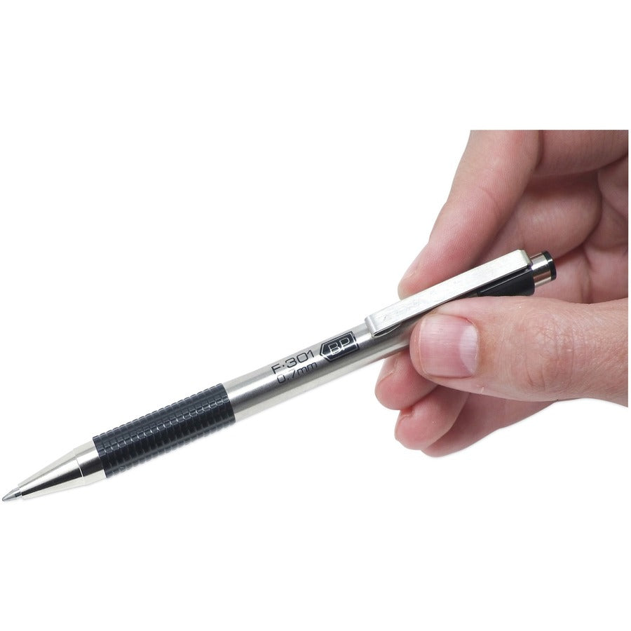 Zebra STEEL 3 Series F-301 Retractable Ballpoint Pen - 1.6 mm Bold Pen Point - Refillable - Retractable - Black Ink - Stainless Steel Barrel - 1 Dozen