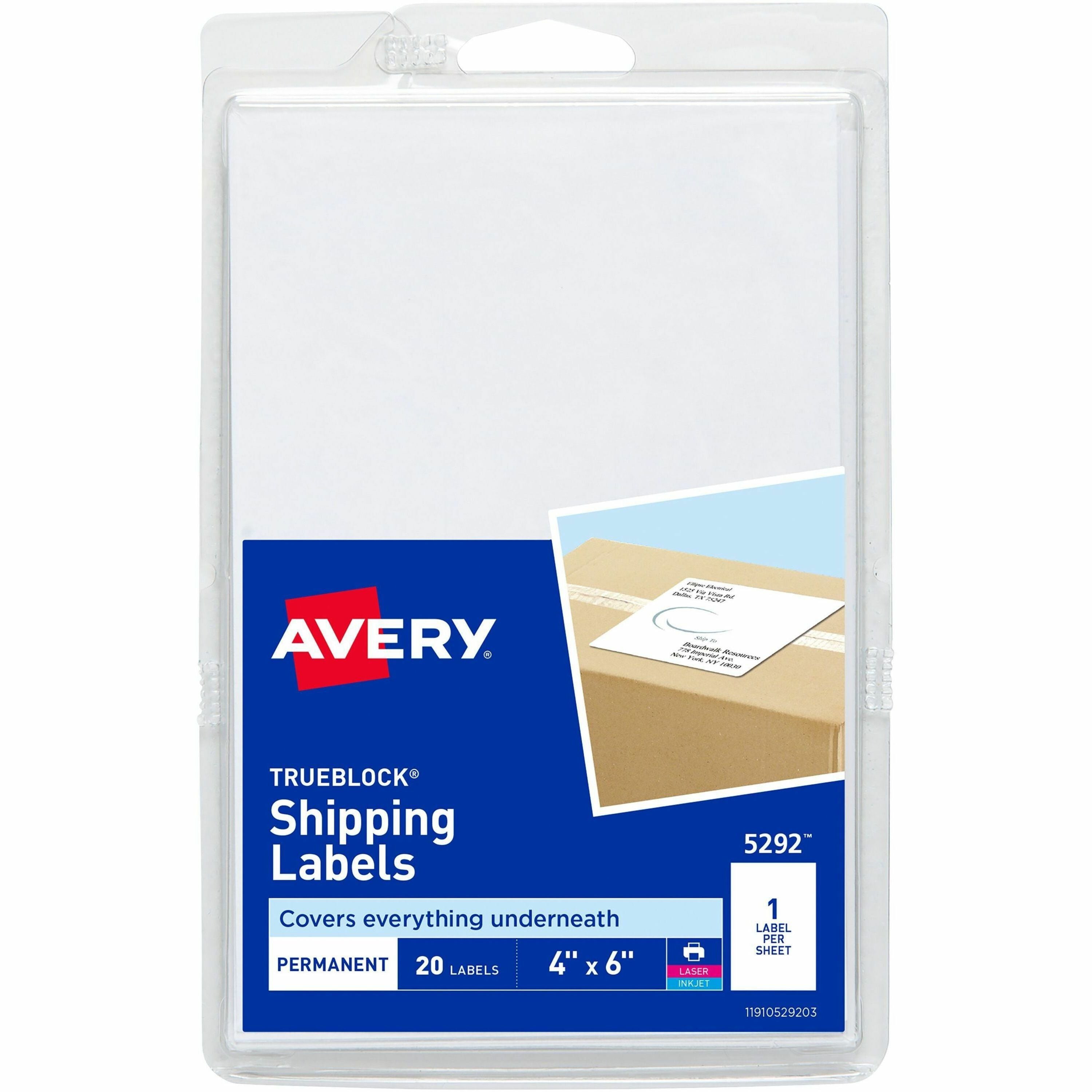 4" Width x 6" Length - Permanent Adhesive - Rectangle - Laser, Inkjet - White - Paper - Permanent Adhesive, Customizable, Smudge-free, Jam-free - 1 / Sheet - 20 Total Sheets - 20 Total Label(s) - 20 / Pack