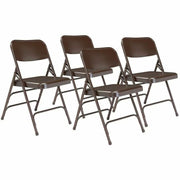 NPS® 300 Series Deluxe All-Steel Triple Brace Double Hinge Folding Chair, Pack of 4, Surface Color: Brown, Frame Color: Brown