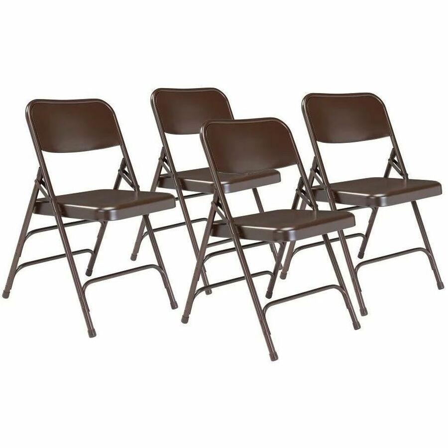 NPS® 300 Series Deluxe All-Steel Triple Brace Double Hinge Folding Chair, Pack of 4, Surface Color: Brown, Frame Color: Brown