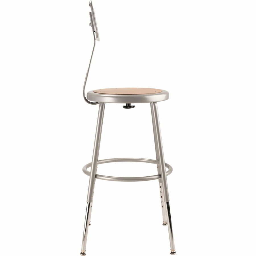 NPS® 19"-27" Height Adjustable Heavy Duty Steel Stool with Backrest, Surface Color: Masonite Wood, Frame Color: Grey