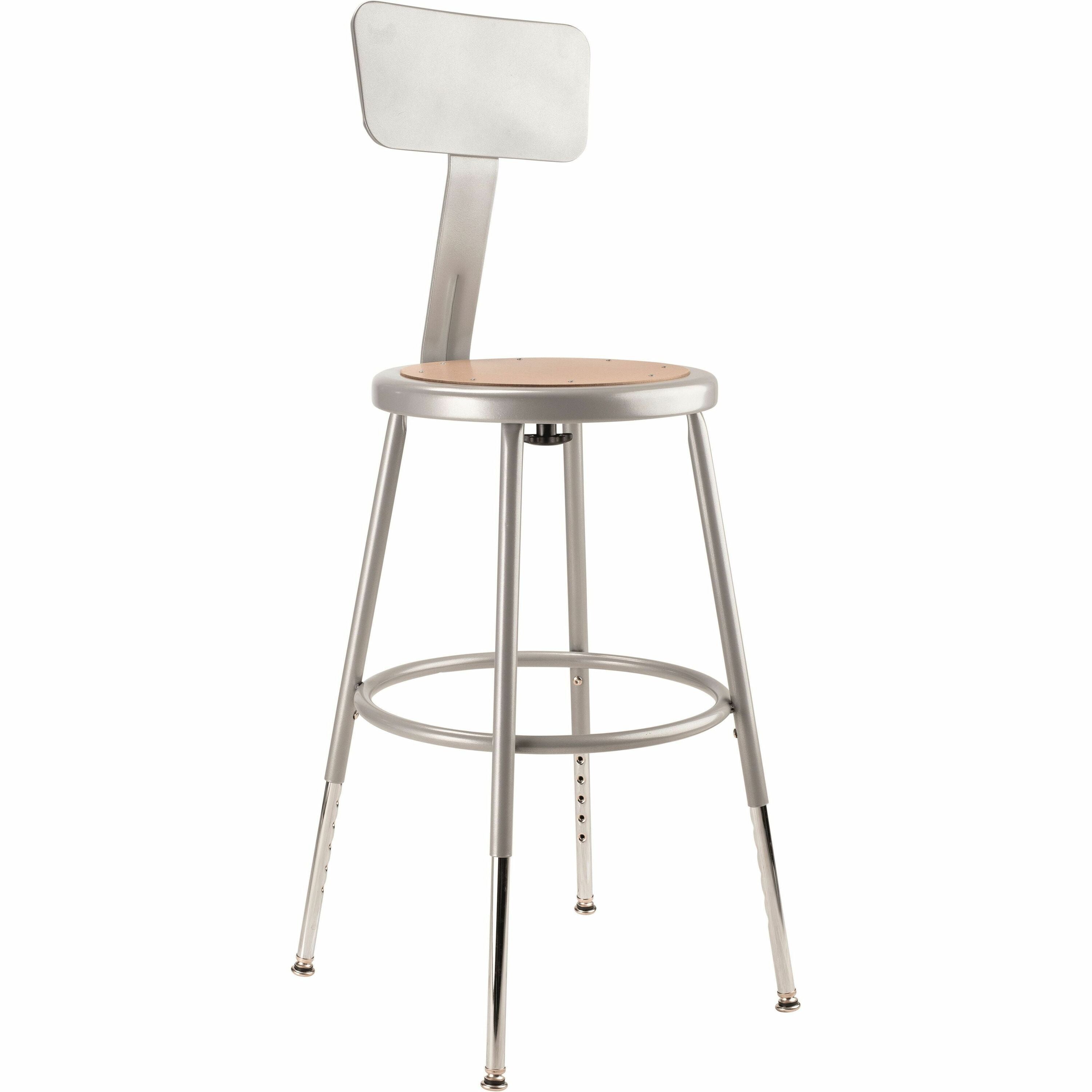 NPS® 19"-27" Height Adjustable Heavy Duty Steel Stool with Backrest, Surface Color: Masonite Wood, Frame Color: Grey