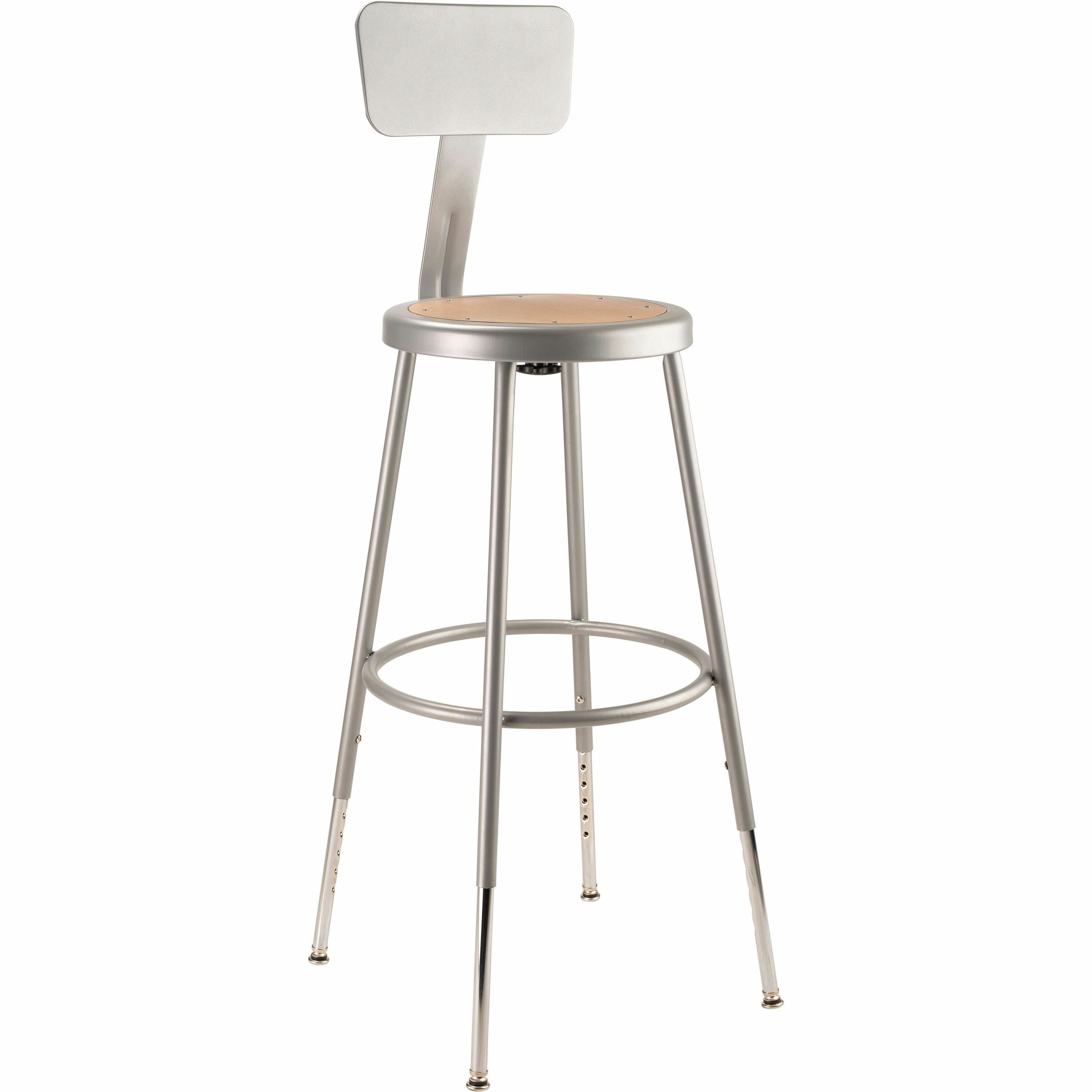 NPS® 25"-33" Height Adjustable Heavy Duty Steel Stool with Backrest, Surface Color: Masonite Wood, Frame Color: Grey