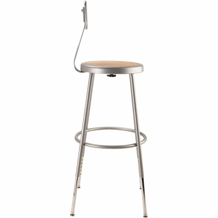 NPS® 25"-33" Height Adjustable Heavy Duty Steel Stool with Backrest, Surface Color: Masonite Wood, Frame Color: Grey