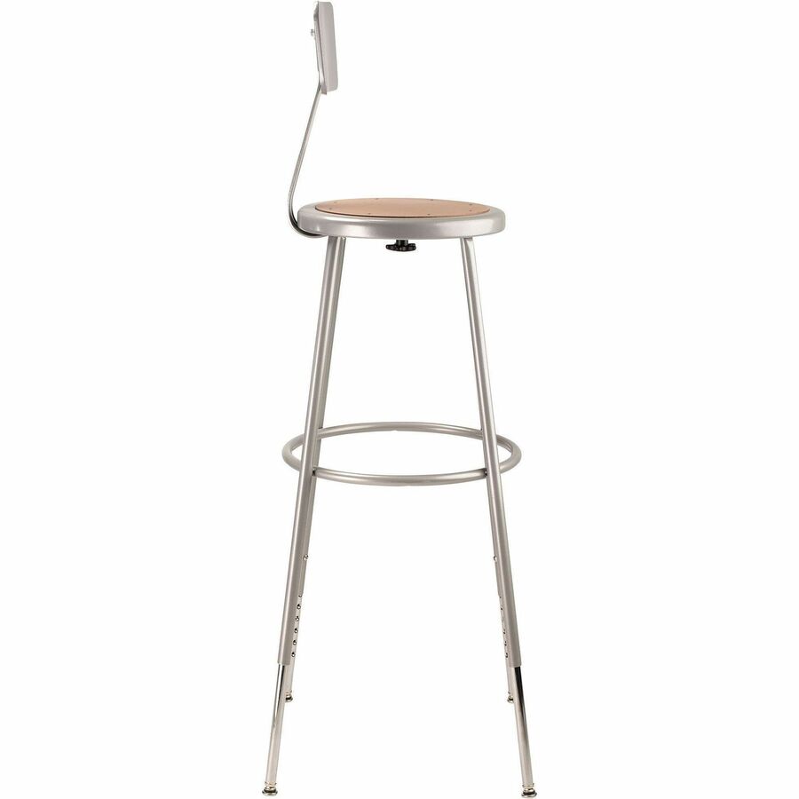 NPS® 32"-39" Height Adjustable Heavy Duty Steel Stool with Backrest, Surface Color: Masonite Wood, Frame Color: Grey