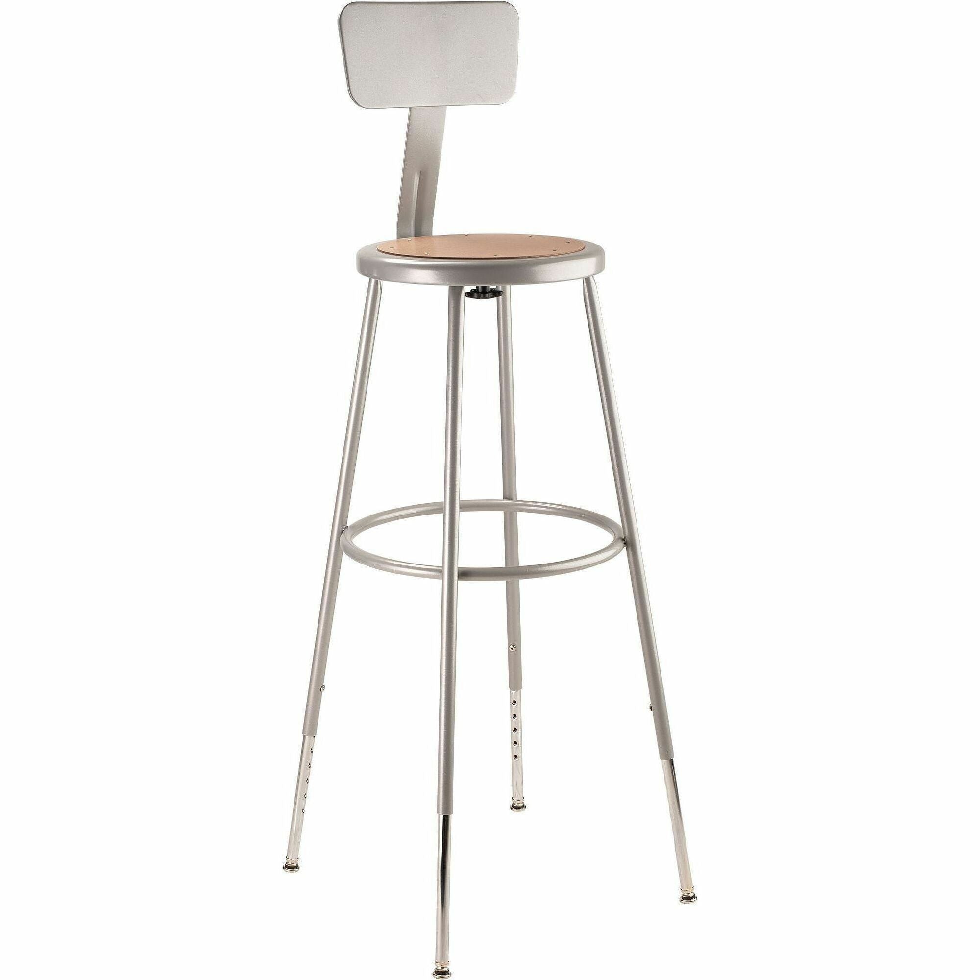 NPS® 32"-39" Height Adjustable Heavy Duty Steel Stool with Backrest, Surface Color: Masonite Wood, Frame Color: Grey