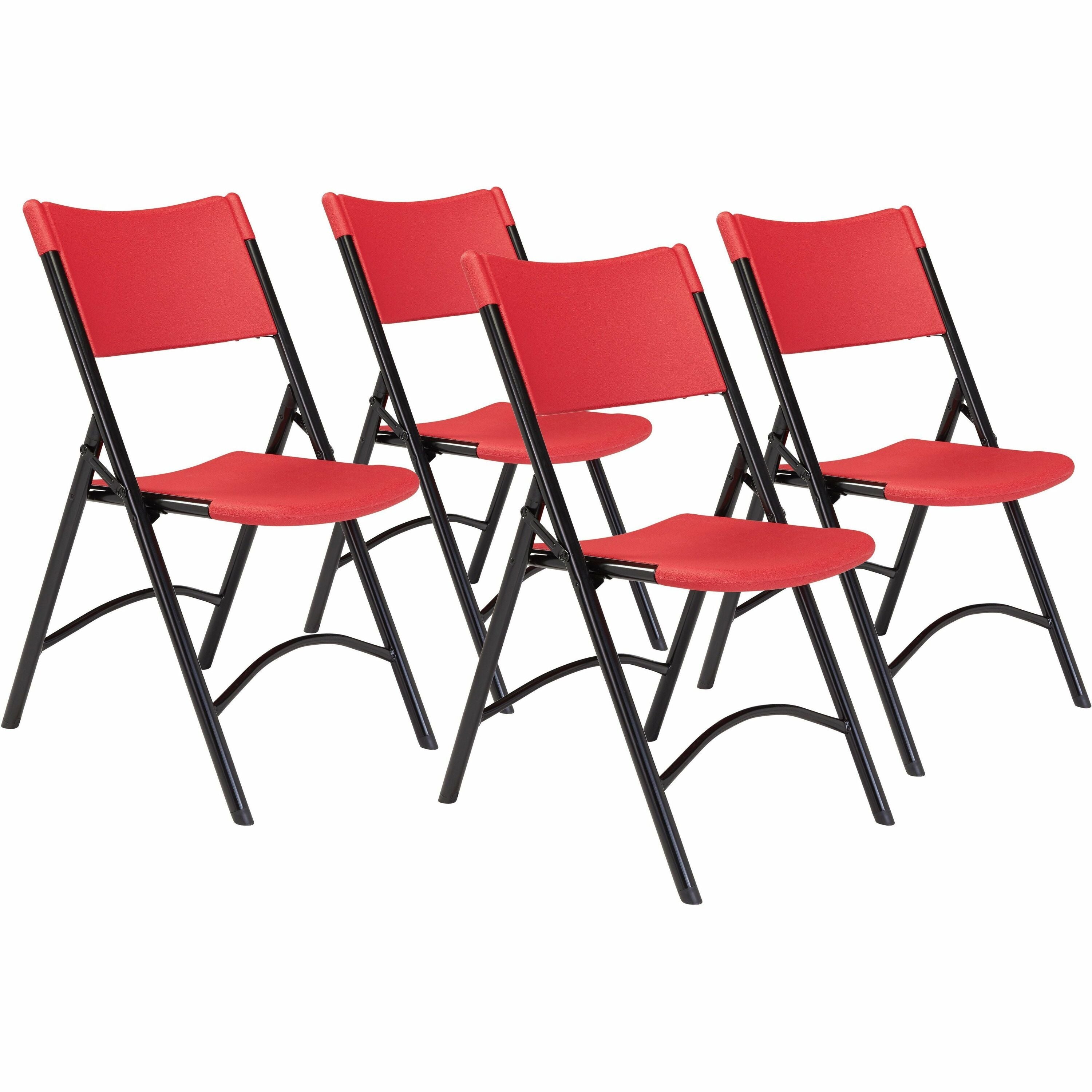 NPS® 600 Series Heavy Duty Plastic Folding Chair, Pack of 4, Surface Color: Red, Frame Color: Black