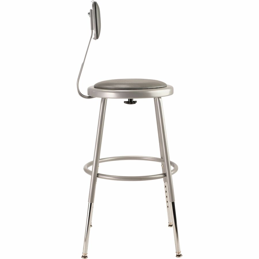 NPS® 19"-27" Height Adjustable Heavy Duty Vinyl Padded Steel Stool with Backrest, Surface Color: Grey, Frame Color: Grey