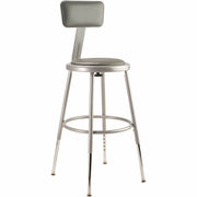 NPS® 19"-27" Height Adjustable Heavy Duty Vinyl Padded Steel Stool with Backrest, Surface Color: Grey, Frame Color: Grey