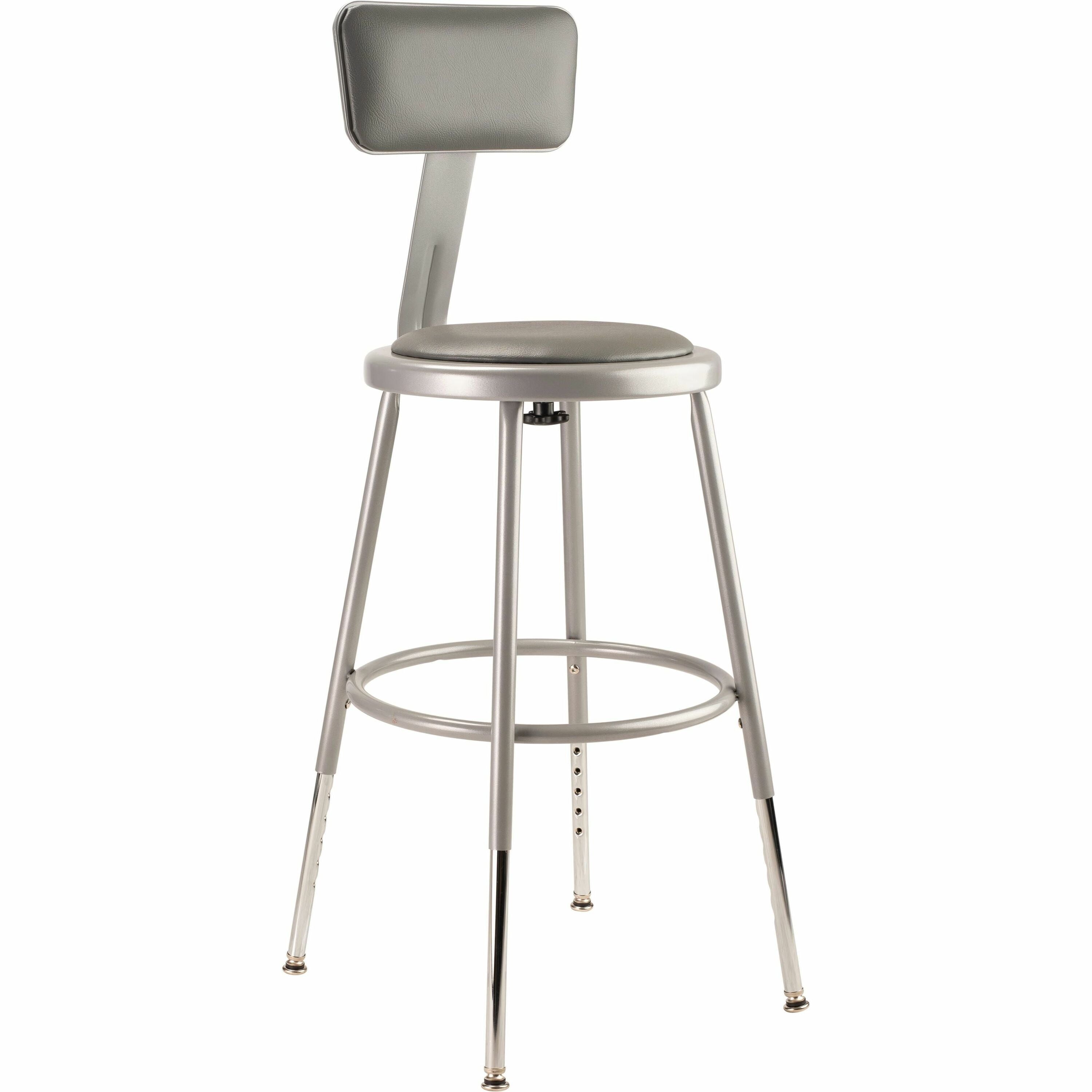 NPS® 19"-27" Height Adjustable Heavy Duty Vinyl Padded Steel Stool with Backrest, Surface Color: Grey, Frame Color: Grey