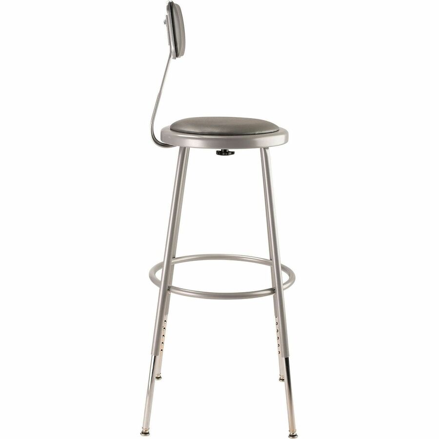 NPS® 25"-33" Height Adjustable Heavy Duty Vinyl Padded Steel Stool with Backrest, Surface Color: Grey, Frame Color: Grey