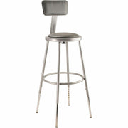 NPS® 25"-33" Height Adjustable Heavy Duty Vinyl Padded Steel Stool with Backrest, Surface Color: Grey, Frame Color: Grey