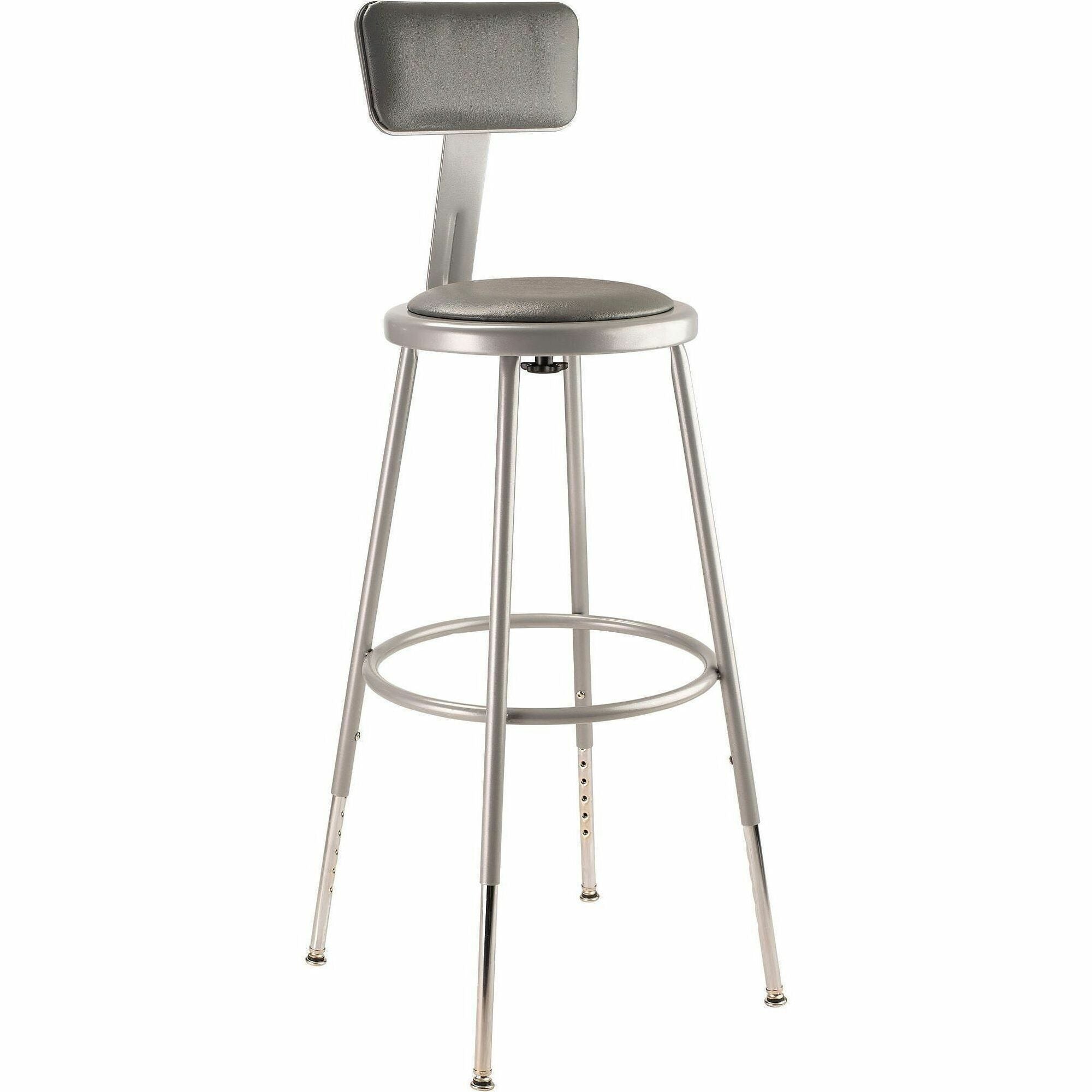 NPS® 25"-33" Height Adjustable Heavy Duty Vinyl Padded Steel Stool with Backrest, Surface Color: Grey, Frame Color: Grey