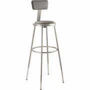 NPS® 32"-39" Height Adjustable Heavy Duty Vinyl Padded Steel Stool with Backrest, Surface Color: Grey, Frame Color: Grey