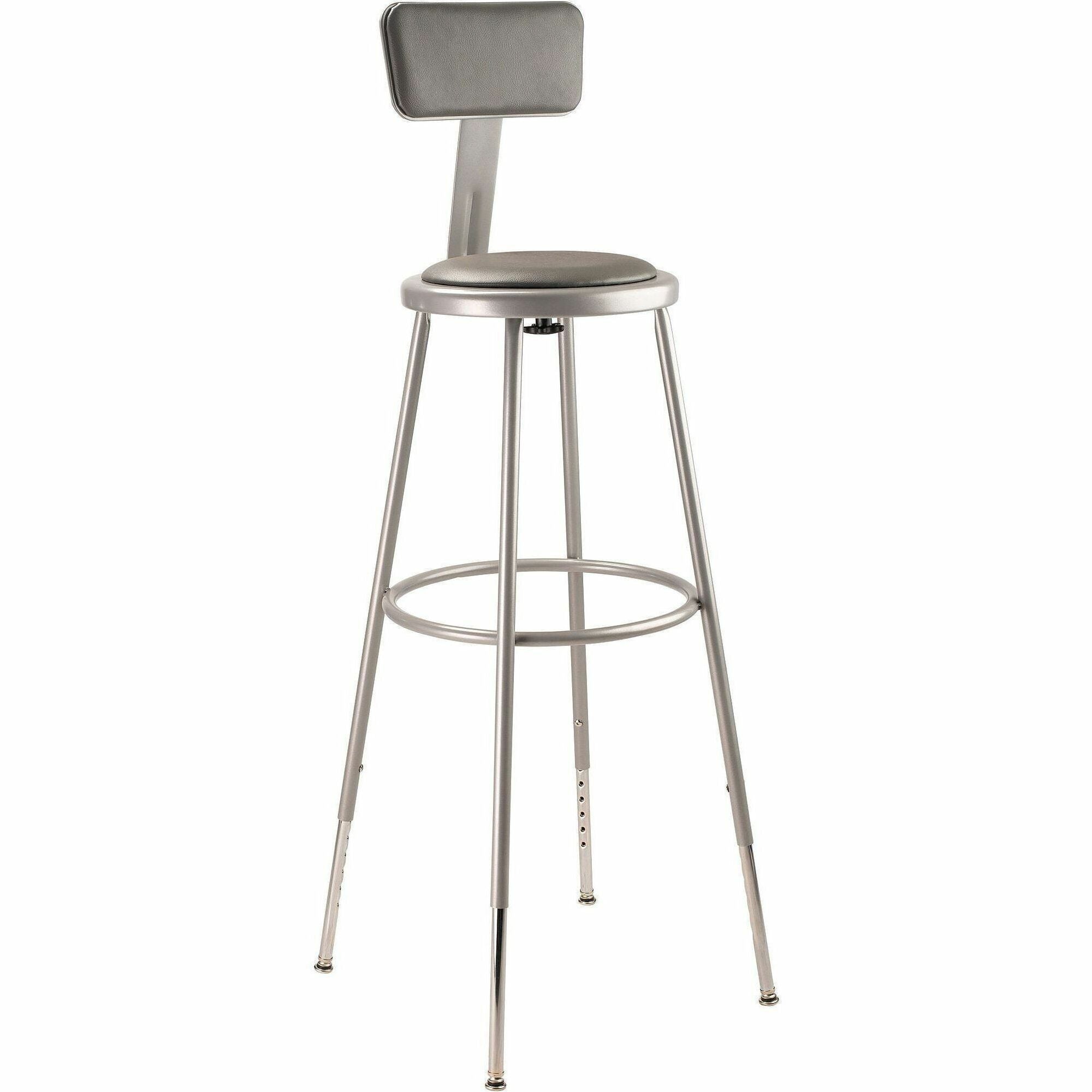 NPS® 32"-39" Height Adjustable Heavy Duty Vinyl Padded Steel Stool with Backrest, Surface Color: Grey, Frame Color: Grey