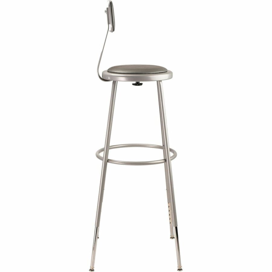 NPS® 32"-39" Height Adjustable Heavy Duty Vinyl Padded Steel Stool with Backrest, Surface Color: Grey, Frame Color: Grey
