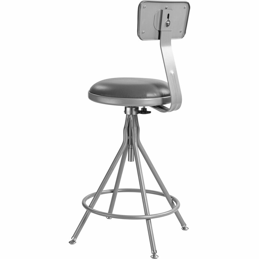 NPS® 25"-33" Height Adjustable Heavy Duty Vinyl Padded Swivel Steel Stool with Backrest, Surface Color: Grey, Frame Color: Grey