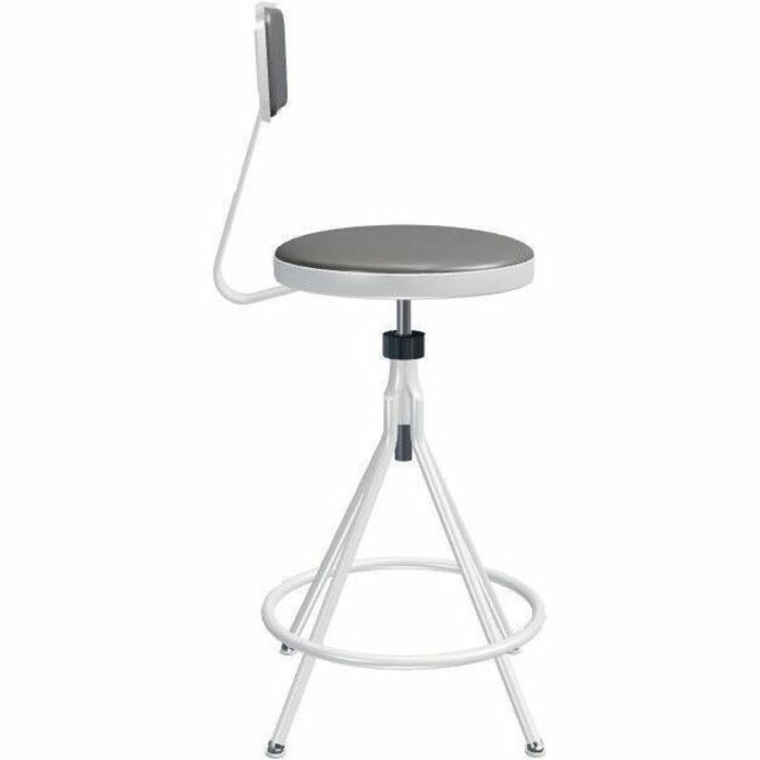NPS® 25"-33" Height Adjustable Heavy Duty Vinyl Padded Swivel Steel Stool with Backrest, Surface Color: Grey, Frame Color: Grey