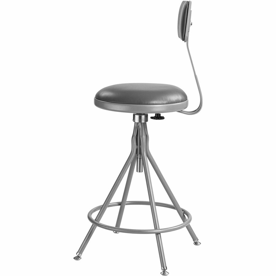 NPS® 25"-33" Height Adjustable Heavy Duty Vinyl Padded Swivel Steel Stool with Backrest, Surface Color: Grey, Frame Color: Grey