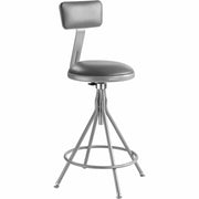 NPS® 25"-33" Height Adjustable Heavy Duty Vinyl Padded Swivel Steel Stool with Backrest, Surface Color: Grey, Frame Color: Grey