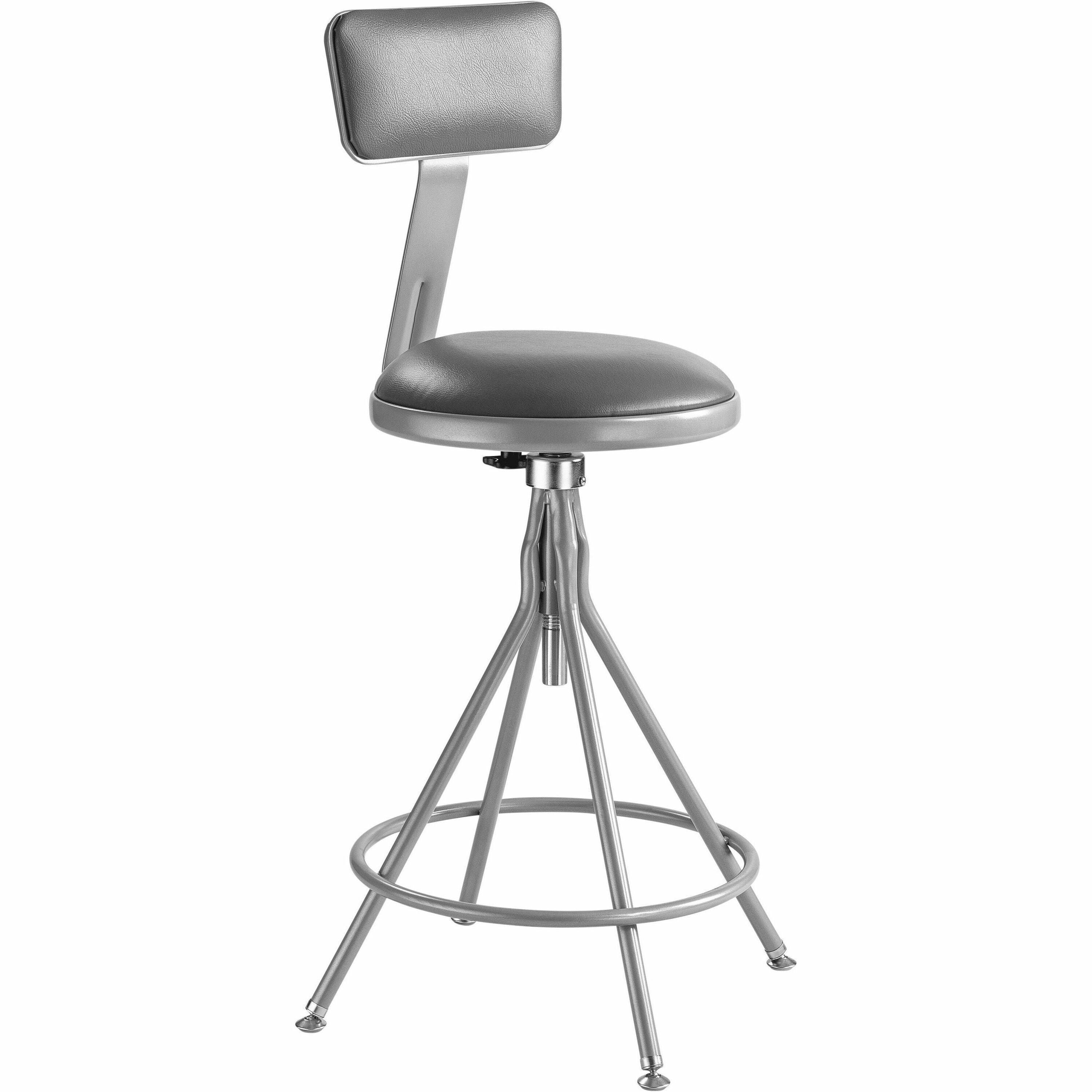 NPS® 25"-33" Height Adjustable Heavy Duty Vinyl Padded Swivel Steel Stool with Backrest, Surface Color: Grey, Frame Color: Grey