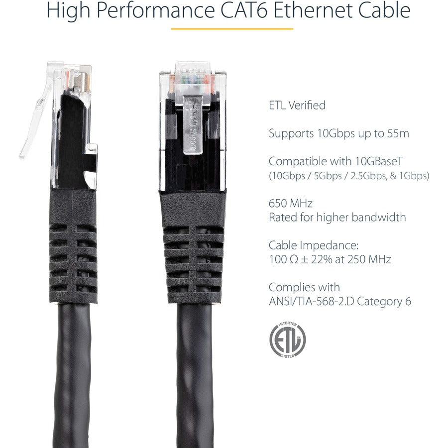 StarTech.com 2ft Black Cat6 UTP Patch Cable ETL Verified
