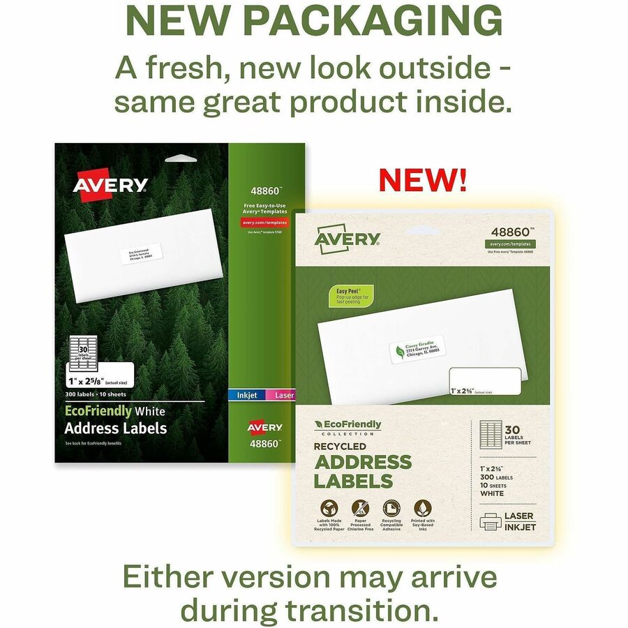 Avery&reg; Eco-Friendly Address Labels for Lfor Laser and Inkjet Printers, 1" x 2?"