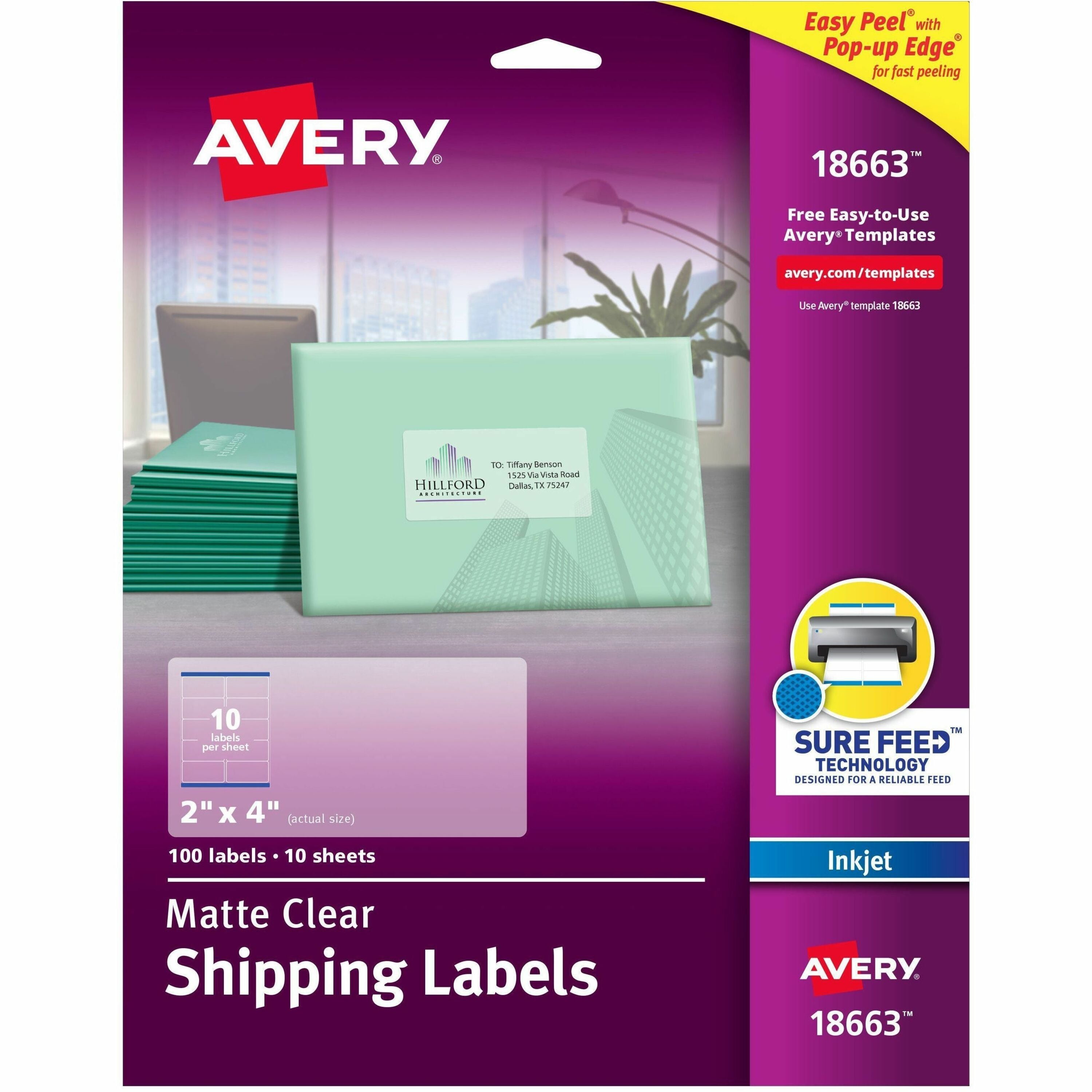 2" Width x 4" Length - Permanent Adhesive - Rectangle - Inkjet - Matte Clear - Matte - Film - Permanent Adhesive, Jam Resistant, Easy Peel, Pop Up Edge, Chlorine-free, PVC-free - 10 / Sheet - 10 Total Sheets - 100 Total Label(s) - 100 / Pack
