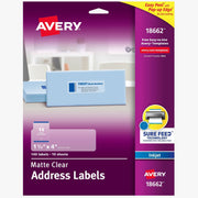 Avery Easy Peel Inkjet Printer Mailing Labels, Matte Clear, 1 21/64" x 4", Rectangle, Permanent Adhesive, 14 Labels/Sheet, 14 Sheets, 140 Labels/Pack