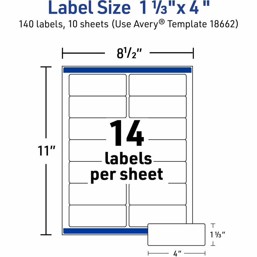 Avery Easy Peel Inkjet Printer Mailing Labels, Matte Clear, 1 21/64" x 4", Rectangle, Permanent Adhesive, 14 Labels/Sheet, 14 Sheets, 140 Labels/Pack