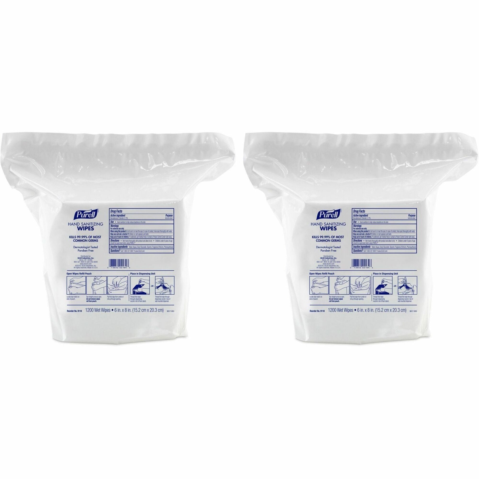 PURELL&reg; Sanitizing Wipes - WhitePack - 1200/Pack - 2 / Carton