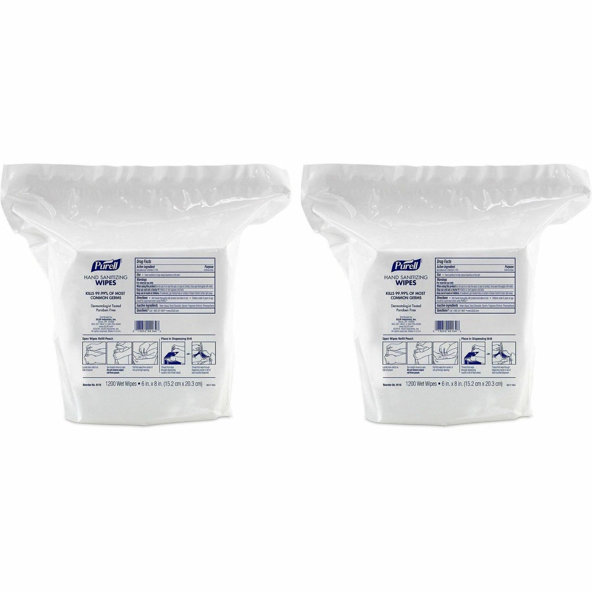 PURELL® Sanitizing Wipes - WhitePack - 1200/Pack - 2 / Carton