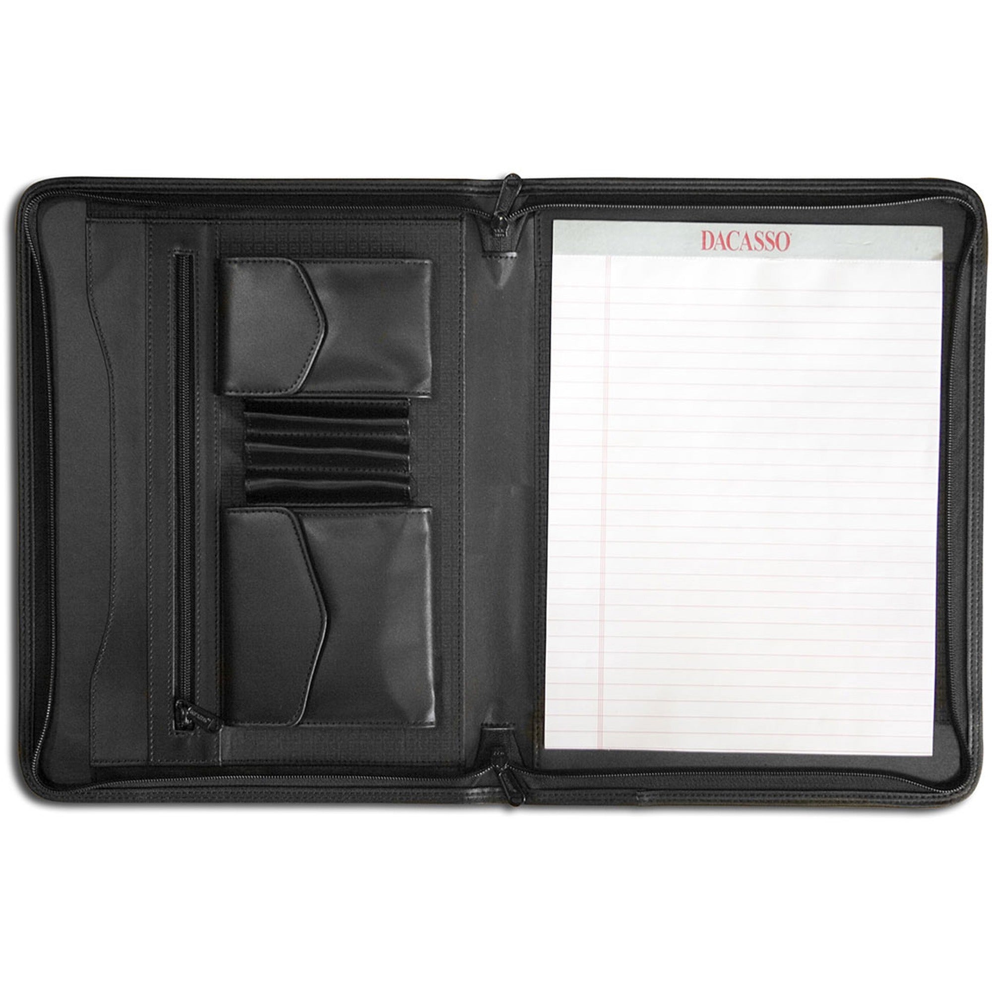 Dacasso Black Leather Enhanced Zip-Around Portfolio, Letter Size 8.5" x 11", 1 Each