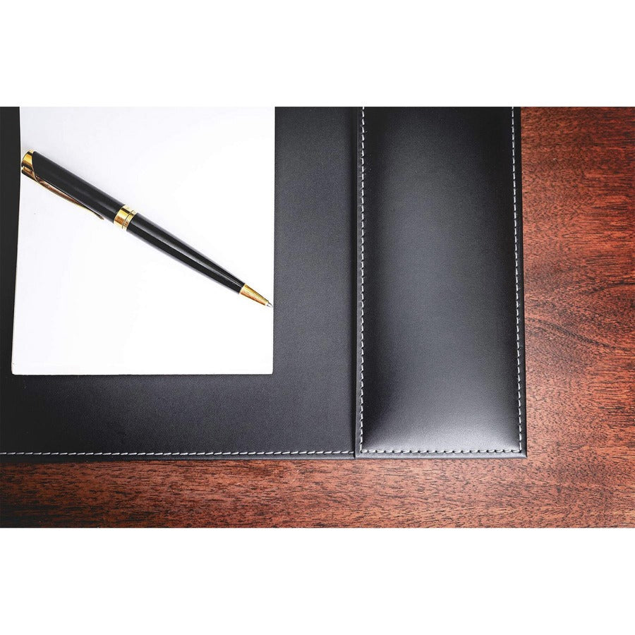 Dacasso Rustic Leather Side-Rail Desk Pad - Rectangular - 34" Width - Top Grain Leather, Velveteen - Rustic Black