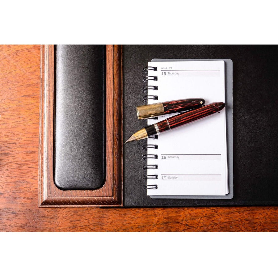 Dacasso Walnut & Leather Side-Rail Desk Pad - Rectangular - 25.5" Width x 17.25000" Depth - Felt Black Backing - Leather - Walnut