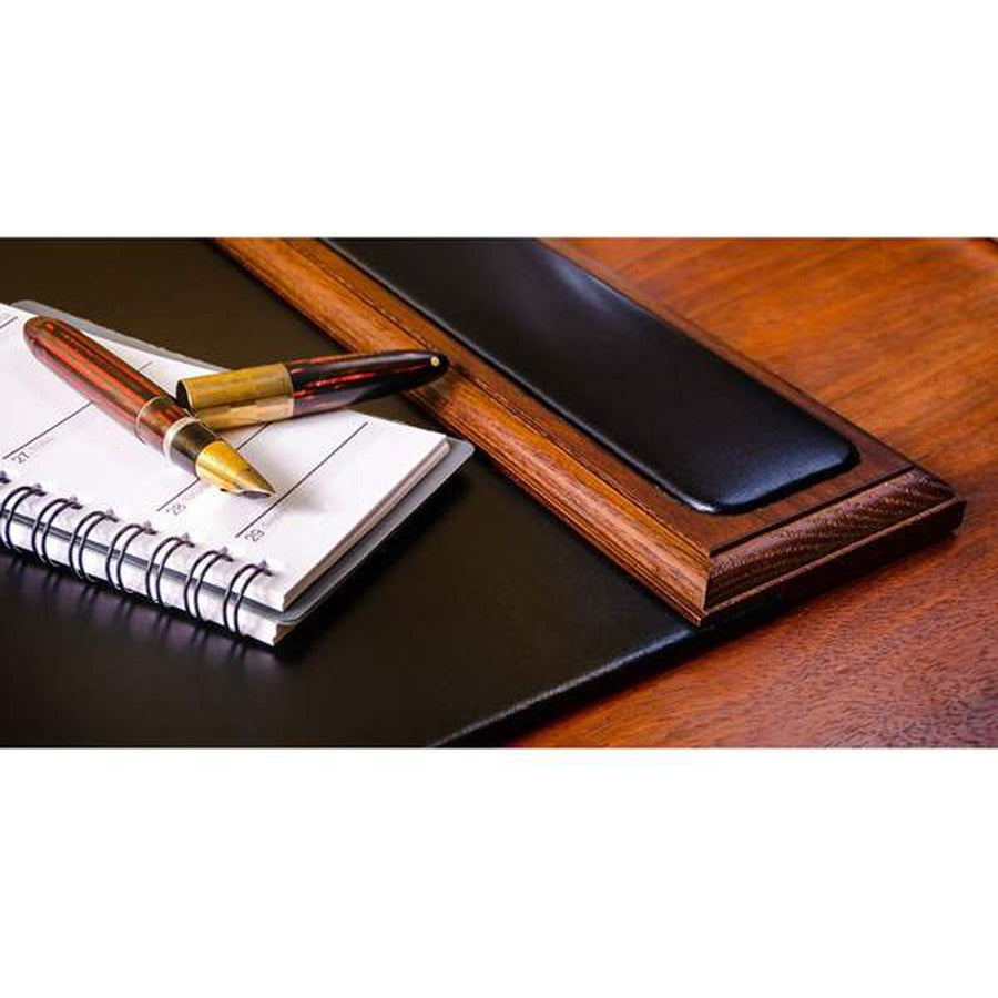 Dacasso Walnut & Leather Side-Rail Desk Pad - Rectangular - 25.5" Width x 17.25000" Depth - Felt Black Backing - Leather - Walnut