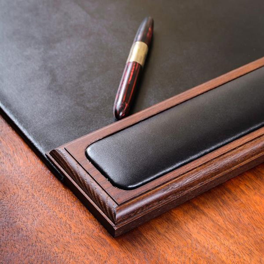 Dacasso Walnut & Leather Side-Rail Desk Pad - Rectangular - 25.5" Width x 17.25000" Depth - Felt Black Backing - Leather - Walnut